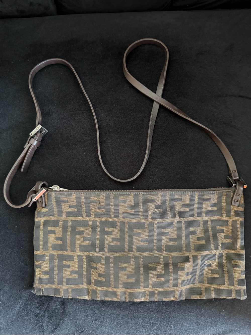 Fendi Brown and Black FF Logo Crossbody Bag